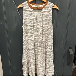 THML Women’s Suede Trim Knit Stripe Tunic Dress, Size Large, Beige/White